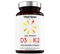 [Vital Haven] 100% Natural - Vitamin D & K (D3 & K2) - Vegetarian - High Strength (D3 4000 IU, K2 mk7 125mcg) - 4-Month Supply - Premium - for Stronger Bones and Immune System - Made in The UK