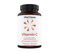 Vital Haven Vitamin C Supplement: Non-Acid VIT C + Iron/Zinc/Copper/Calcium with Citrus Bioflavanoids & Elderberry - UK Made