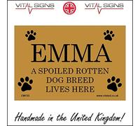 Vital Signs Direct CM133 custom cat dog Pet Name A Spoiled Rotten Personalise breed Lives Here Sign 300mm x 200mm Sticker/Sav - White Background