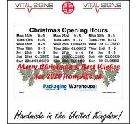 Vital Signs Direct CM971 Christmas Opening Hours Personalise Merry company logo Your Choice Sign 300mm x 200mm 3mm Standard Foamex Foamboard