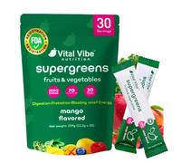 Vital Vibe Super Greens Powder 30 Servings - with Prebiotics, Probiotics & 3g Fiber - Spirulina, Chlorella for Gut Health, Energy & Digestion - Mango Flavor, Vegan, Zero Sugar