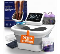 Vital Vibes Ultimate Ionic Foot Bath Detox Machine - Foot Detox Machine for Spa Bath with Touch Display - Epsom Salt & Towel - Collapsible Soaking tub -2 Powerful Array- Ion Wristband-Tub Liners
