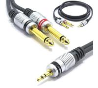 VITALCO 3.5mm to 6.35mm x2 Cable 1m Splitter Jack 1/8 Inch Stereo to Twin 1/4 Inch Mono Male to Male Plug Gold OFC