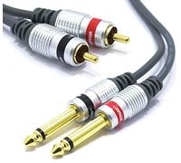 VITALCO Cable 2RCA Male To 2x Jack 6.35mm 1/4 Inch Mono 1m Audio TS 6.35 to 2 RCA Phono OFC Cables