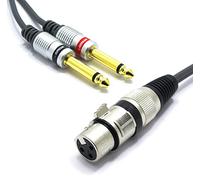 VITALCO XLR Female to 2x 6.3 mm TS Jack Cable 3 m Microphone Cable 3 Pin Female to Mono Jack Plug Audio Adapter