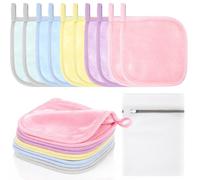 VitalCozy 10 Pack Makeup Remover Cloths, Makeup Remover Towels Reusable Face Cloth Eraser for Washing Face Microfiber Washcloth for Women Cleansing Just Water with Mesh Bag (Pastel Colors)