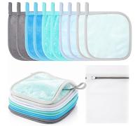 VitalCozy 10 Pack Makeup Remover Cloths, Makeup Remover Towels Reusable Face Cloth Eraser for Washing Face Microfiber Washcloth for Women Cleansing Just Water with Mesh Bag(Blue Colors)