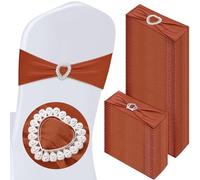 VitalCozy 100 Pcs Spandex Chair Sashes with Heart Shaped Buckle Slider Stretch Chair Cover Band Universal Elastic Chair Ties for Wedding Banquet Event Party Decoration(Terracotta)