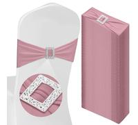 VitalCozy 100 Pcs Spandex Chair Sashes with Square Buckle Slider Stretch Chair Cover Band Universal Elastic Chair Ties Chair Straps Bows for Wedding Banquet Event Party Decoration(Dusty Pink)