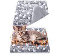 VitalCozy 2 Pack Self Warming Cat Mat Self Heating Pad Bed Reversible Machine Washable Reflects Body Heat Warm Thermal Pet Pad Crate Blanket for Feral and Indoor Cat (Star,17'' X 17'')