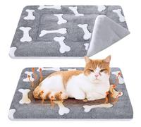 VitalCozy 2 Pack Self Warming Cat Mat Self Heating Pad Bed Reversible Machine Washable Reflects Body Heat Warm Thermal Pet Pad Crate Blanket for Feral and Indoor Cat (Grey,22'' X 18'',Bone)