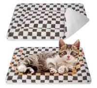 VitalCozy 2 Pack Self Warming Cat Mat Self Heating Pad Bed Reversible Machine Washable Reflects Body Heat Warm Thermal Pet Pad Crate Blanket for Feral and Indoor Cat(Dark Brown,21" X 14",Plaid)