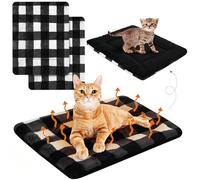 VitalCozy 2 Pack Self Warming Cat Mat Self Heating Pad Bed Reversible Machine Washable Reflects Body Heat Warm Thermal Pet Pad Crate Blanket for Feral and Indoor Cat (Black, White,22'' X 18'',Plaid)