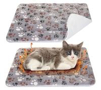 VitalCozy 2 Pack Self Warming Cat Mat Self Heating Pad Bed Reversible Machine Washable Reflects Body Heat Warm Thermal Pet Pad Crate Blanket for Feral and Indoor Cat(Black,22'' X 18'',Dog Paw)