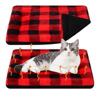 VitalCozy 2 Pack Self Warming Cat Mat Self Heating Pad Bed Reversible Machine Washable Reflects Body Heat Warm Thermal Pet Pad Crate Blanket for Feral and Indoor Cat (Black, Red,22'' X 18'',Plaid)