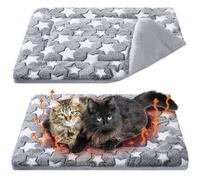 VitalCozy 2 Pack Self Warming Cat Mat Self Heating Pad Bed Reversible Machine Washable Reflects Body Heat Warm Thermal Pet Pad Crate Blanket for Feral and Indoor Cat (Grey,36'' X 24'',Star)