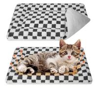 VitalCozy 2 Pack Self Warming Cat Mat Self Heating Pad Bed Reversible Machine Washable Reflects Body Heat Warm Thermal Pet Pad Crate Blanket for Feral and Indoor Cat (Dark Grey,21" X 14",Plaid)