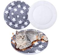 VitalCozy 2 Pack Self Warming Cat Pad Self Heating Pad Bed Reversible Machine Washable Reflects Body Heat Warm Thermal Pet Mat Crate Blanket for Feral and Indoor Cat (16'',Blue Large Star)