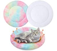 VitalCozy 2 Pack Self Warming Cat Pad Self Heating Pad Bed Reversible Machine Washable Reflects Body Heat Warm Thermal Pet Mat Crate Blanket for Feral and Indoor Cat(16'',Tie Dye)