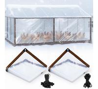 VitalCozy 2 Pcs Chicken Coop Cover 10 x 3.3 ft Waterproof Clear Tarp Heavy Duty PVC Vinyl Chicken Run Cover Coop Accessories for Outdoor Winter with 30 Pcs Ball Bungees Cords