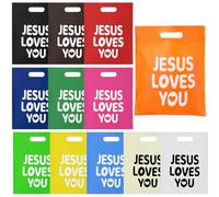 VitalCozy 24 Pcs Jesus Loves You Bags Bulk Reusable Non Woven Christian Religious Gift Bag with Handles 9.84 x 11.81 inches Candy Treat Tote for Easter VBS Church Sunday School Baptism (Multicolor)