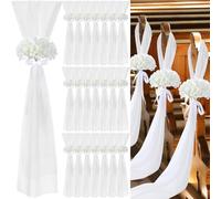 VitalCozy 24 Set Wedding Aisle Chair Decorations with Ribbon Bows and Artificial Hydrangea Chiffon Chair Sashes for Wedding Ceremony Church Pew Restaurant Banquet Decor