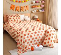 VitalCozy 3 Pcs Flannel Halloween Bedding Set Queen Size Pumpkin Bedding Throw Blanket 86 x 86 Inch with Pillowcases Cozy Bed Supplies for Halloween Bedroom Sofa Warm Home Decor(Pumpkin Style)