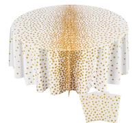 VitalCozy 3 Pcs Round Dot Tablecloth 84 Inch Plastic Table Cover Polka Dot Confetti Tablecloths for Halloween Fall Thanksgiving Wedding Birthday Party Supplies (White and Gold)