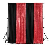 VitalCozy 4 Panels Backdrop Curtains 2 Pcs 4 x 10 ft Sequin Glitter 2 Pcs 7 x 10 ft Chiffon Photo Background Curtains for Back to School Wedding Birthday Party Decorations(Black, Red)