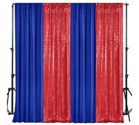 VitalCozy 4 Panels Backdrop Curtains 2 Pcs 4 x 10 ft Sequin Glitter 2 Pcs 7 x 10 ft Chiffon Photo Background Curtains for Back to School Wedding Birthday Party Decorations(Navy Blue, Red)