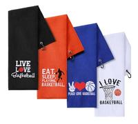 VitalCozy 4 Pcs Basketball Towel 16 x 24 Inch Basketball Workout Towel Microfiber Basketball Sweat Towel Hand Bath Towels Embroidered Sports Towel for Basketball Player Team Sports Gifts, 4 Styles