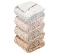 VitalCozy 4 Pcs Fleece Baby Blankets 3D Plush Soft Newborn,Khaki Set