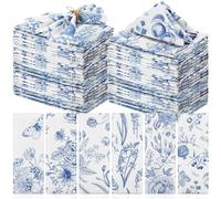 VitalCozy 48 Pcs Cloth Napkins Plants Butterfly Soft Reusable Napkin Country French Cotton Dinner Napkins Absorbent Decorative Washable Napkins for Spring Summer Fall Xmas Party (Blue White Flower)