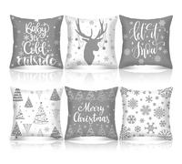 VitalCozy 6 Pcs 18 x 18 inch Christmas Throw Pillow Covers Xmas Cushion Covers Pillow Cases Snowflake Winter Throw Pillow Covers Christmas Decor for Bedroom Sofa Couch Cushion Square Home (Gray)
