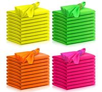 VitalCozy 60 Pcs Neon Party Satin Napkins Supplies Set 17 x 17 Inch Satin Napkins Square Wedding Napkins Bulk Soft Smooth Fabric Cloth Silk Napkins Reusable Bright Table Dinner Napkins for Neon Party