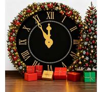 VitalCozy 7.2ft New Year Round Arch Backdrop Cover Black and Gold Clock Photography Backdrops Spandex Fitted Arch Stand Covers for New Year Photo Background Party Decoration