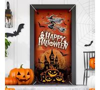 VitalCozy 71 x 35 Inch Vintage Halloween Party Decorations Happy Halloween Door Cover Trick or Treat Backdrops Cover Haunted House Photo Prop Witch Pumpkin Bat Banner Welcome Sign for Front Door Decor