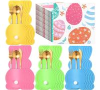 VitalCozy 74 Pcs Easter Napkins and Easter Cutlery Holders Set Include 50 Disposable Easter Napkins 24 Easter Bunny Utensil Cutlery Holders Silverware Pouch Bags for Spring Guest Dinner Party bathroom
