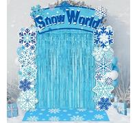 VitalCozy 7pcs Winter Party Decorations Snowflake Porch Banners Snow Rug Silver Foil Fringe Backdrop Curtains for Wonderland Birthday Photo Background Door Entryway Decor
