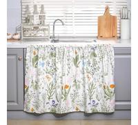 VitalCozy Cabinet Curtains 27.6" W x 35.4" L Sink Skirt for Bathroom Kitchen Spring Botanical Floral Cabinet Curtains for Classroom Home Farmhouse Rustic Drape Under Desk Privacy Drape for Laundry