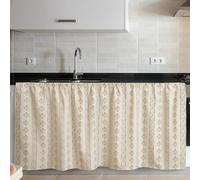 VitalCozy Cabinet Curtains 28" W x 51" L Sink Skirt for Bathroom Kitchen Blue White Plaid Double Layer Ruffles Cabinet Curtains for Classroom Home Farmhouse Rustic Drape Under Desk Privacy Drape