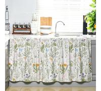 VitalCozy Cabinet Curtains 28" W x 51" l Sink Skirt for Bathroom Kitchen Botanical Flower Floral Cabinet Curtains for Home Farmhouse Rustic Drape Under Desk Privacy Drape for Laundry Room