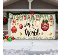 VitalCozy Christmas Joy to The World Garage Door Cover 16 x 7 ft Christmas Red Balls Nativity Garage Cover Large Xmas Party Background Decoration for Holiday Photo Booth Props Outdoor Decor