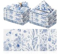 VitalCozy Cloth Napkins 15 x 15 Inch Reusable Soft Fabric Napkins Washable Plants Floral Square Napkin Cotton Dinner Towel Decorative for Summer Fall Party(Blue White Flower,24 Pcs)