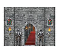 VitalCozy Medieval Party Backdrop Decorations 8 x 6ft Halloween Vintage Castle Backdrop Arched Door Window Knight Photography Polyester Photo Stone Wall Background Prop for Medieval Party Supplies