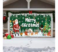 VitalCozy Merry Christmas Garage Door Cover 16 x 7ft Green Santa Claus Garage Cover Christmas Buffalo Plaid Large Xmas Party Background Decoration for Holiday Photo Booth Props Outdoor Decor