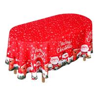 VitalCozy Oval Christmas Tablecloth, 60 x 84 Inches Santa Snowman Waterproof Christmas Table Cloth Polyester Wrinkle Resistant Deer Snowflakes Tablecloth for Xmas Winter Decor Holiday Decoration