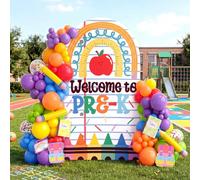 VitalCozy Preschool Back to School Decoration 7.2ft Welcome to Shcool Notebook Arch Cover Pre-k Apple Crayons Classroom Party Decorations Pencil First of School Backdrop Cover for Primary Party