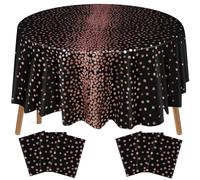 VitalCozy Round Dot Tablecloth 84 Inch Plastic Table Cover Polka Dot Confetti Tablecloths for Easter 2026 Graduation Prom Wedding Birthday Spring Party Supplies(Black and Rose Gold,6 Pcs)