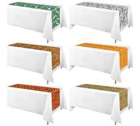 VitalCozy Safari Theme Table Runner Jungle Plastic Safari Table Decorations 14 x 108 Inch Tropical Leaf Hawaiian Luau Party Supplies for Wild One Birthday Party Baby Shower(6 Pcs, Animal Print)